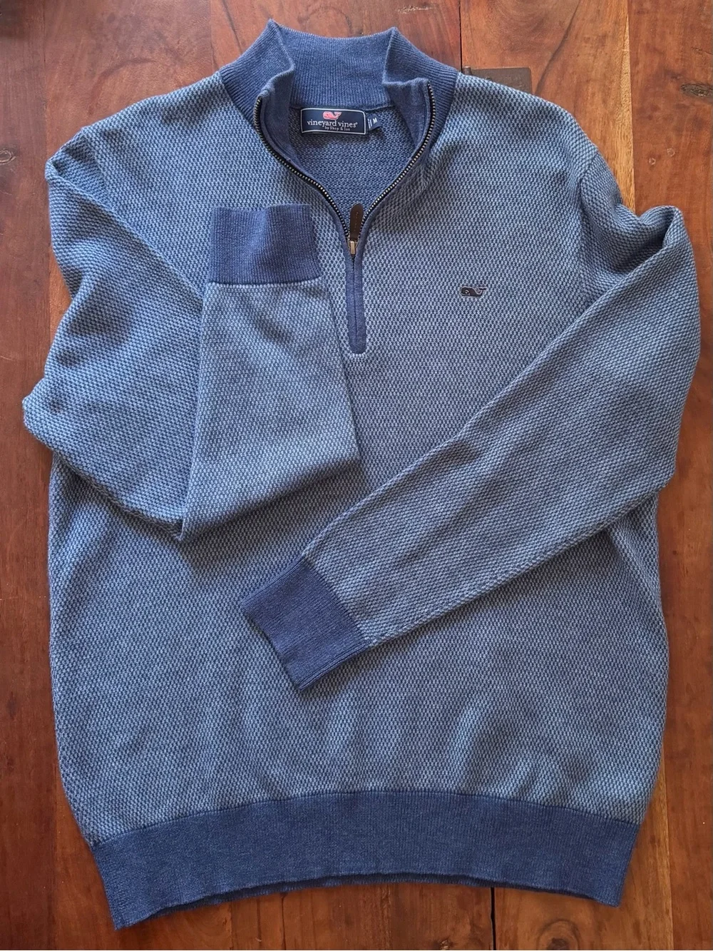 Vineyard Vines $128 Mens Saltwater Quarter-Zip Sweater, Heather Blue